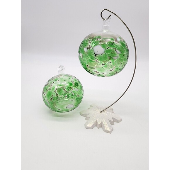 Unbranded Other - 5.5" Pair Of Hand Blown Art Glass Witches Ball Christmas Ornament Green Orbs